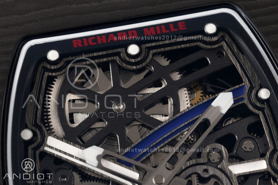 RICH Maker's 1:1 RM67-02 Black NTPT France Blue/Red/White Skeleton Dial CRMA7 Super Clone