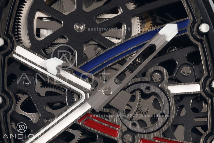 RICH Maker's 1:1 RM67-02 Black NTPT France Blue/Red/White Skeleton Dial CRMA7 Super Clone