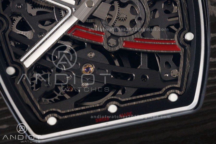 RICH Maker's 1:1 RM67-02 Black NTPT France Blue/Red/White Skeleton Dial CRMA7 Super Clone