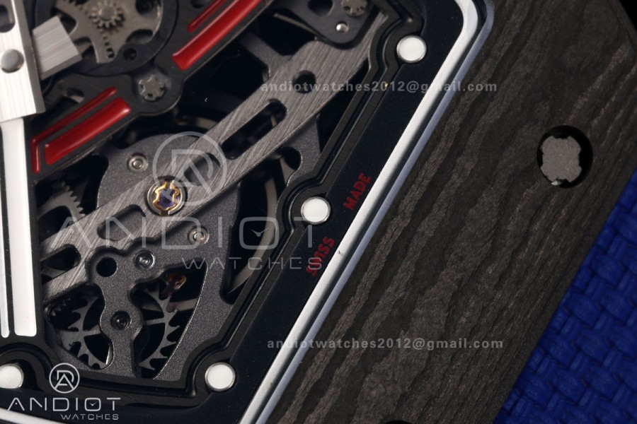 RICH Maker's 1:1 RM67-02 Black NTPT France Blue/Red/White Skeleton Dial CRMA7 Super Clone