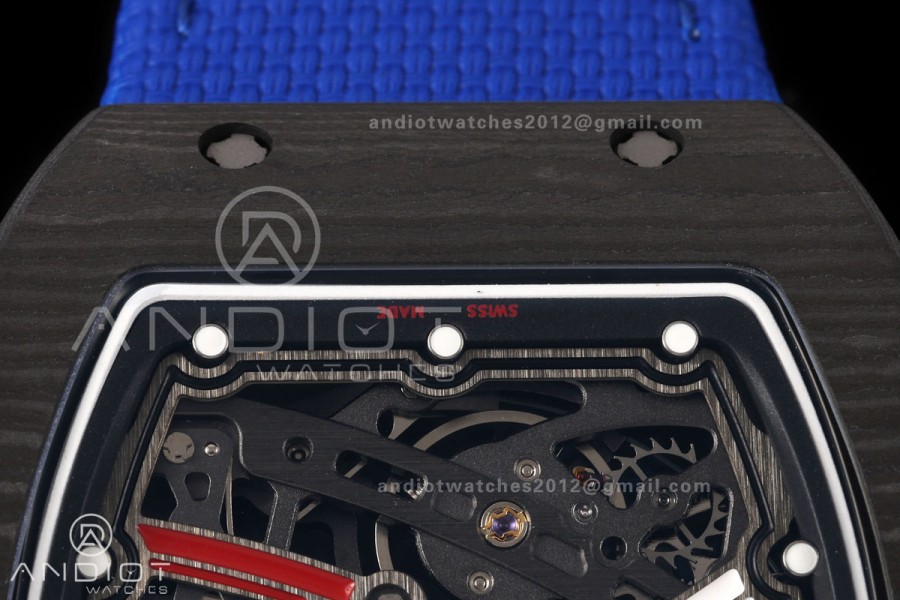 RICH Maker's 1:1 RM67-02 Black NTPT France Blue/Red/White Skeleton Dial CRMA7 Super Clone