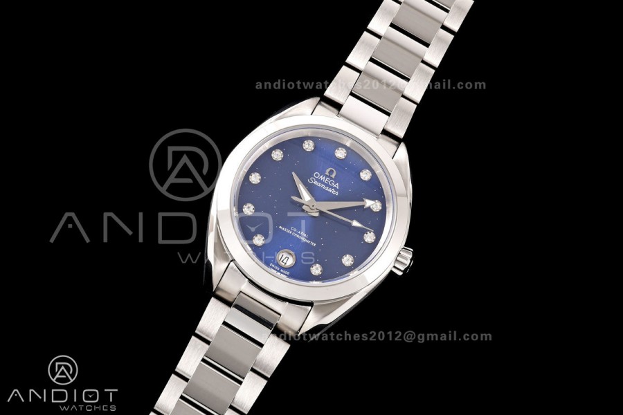 Aqua Terra Shades 34mm SS VRSF Best Edition Blue Diamonds Dial on SS Bracelet A8800