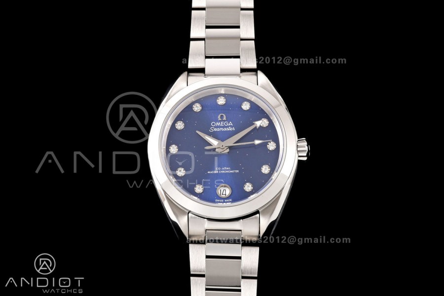 Aqua Terra Shades 34mm SS VRSF Best Edition Blue Diamonds Dial on SS Bracelet A8800