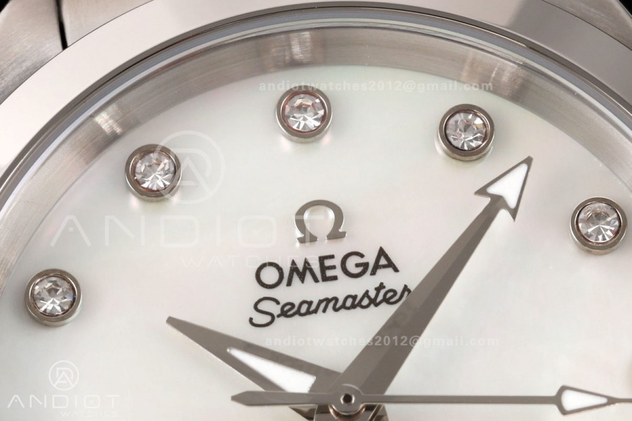 Aqua Terra Shades 34mm SS VRSF Best Edition White MOP Diamonds Dial on SS Bracelet A8800