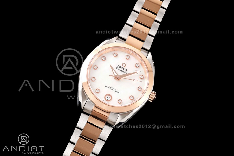 Aqua Terra Shades 34mm SS/RG VRSF Best Edition White MOP Diamonds Dial on SS/RG Bracelet A8800
