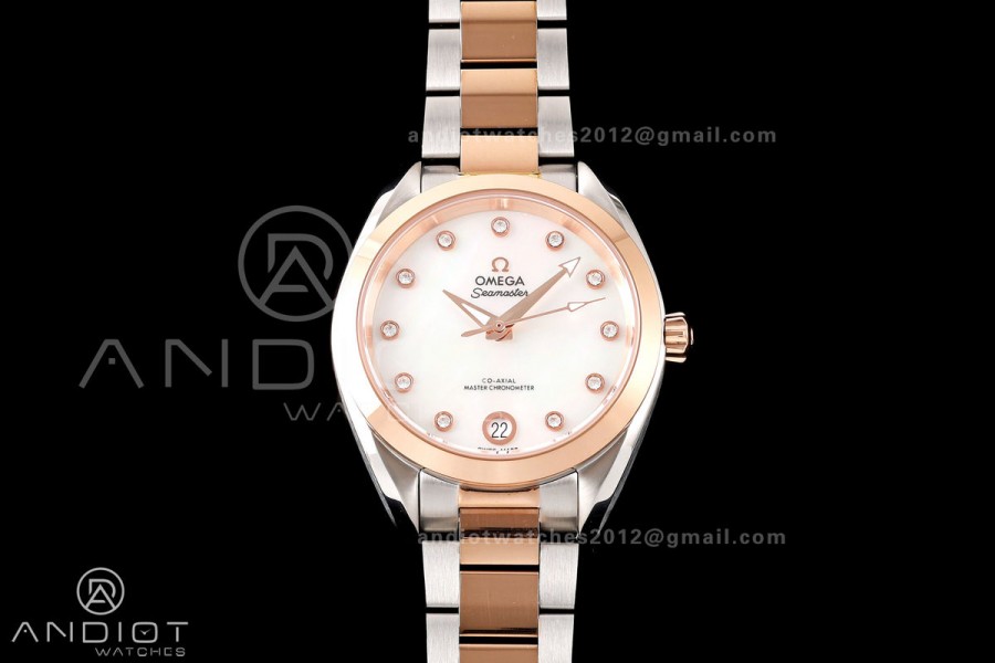 Aqua Terra Shades 34mm SS/RG VRSF Best Edition White MOP Diamonds Dial on SS/RG Bracelet A8800