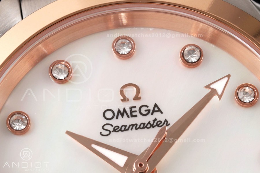 Aqua Terra Shades 34mm SS/RG VRSF Best Edition White MOP Diamonds Dial on SS/RG Bracelet A8800