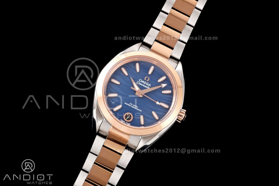 Aqua Terra Shades 34mm SS/RG VRSF Best Edition Blue Textured Dial on SS/RG Bracelet A8800