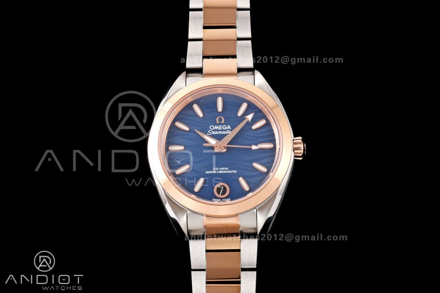 Aqua Terra Shades 34mm SS/RG VRSF Best Edition Blue Textured Dial on SS/RG Bracelet A8800