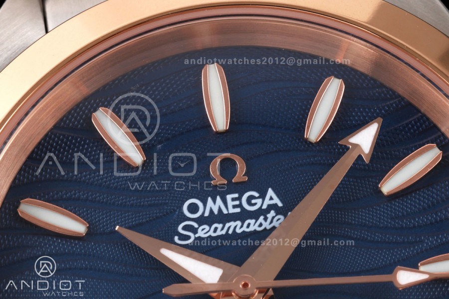 Aqua Terra Shades 34mm SS/RG VRSF Best Edition Blue Textured Dial on SS/RG Bracelet A8800