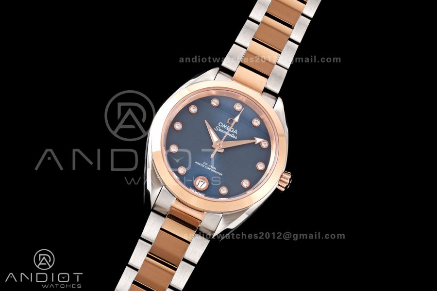 Aqua Terra Shades 34mm SS/RG VRSF Best Edition Blue Diamonds Dial on SS/RG Bracelet A8800