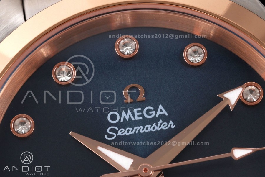 Aqua Terra Shades 34mm SS/RG VRSF Best Edition Blue Diamonds Dial on SS/RG Bracelet A8800