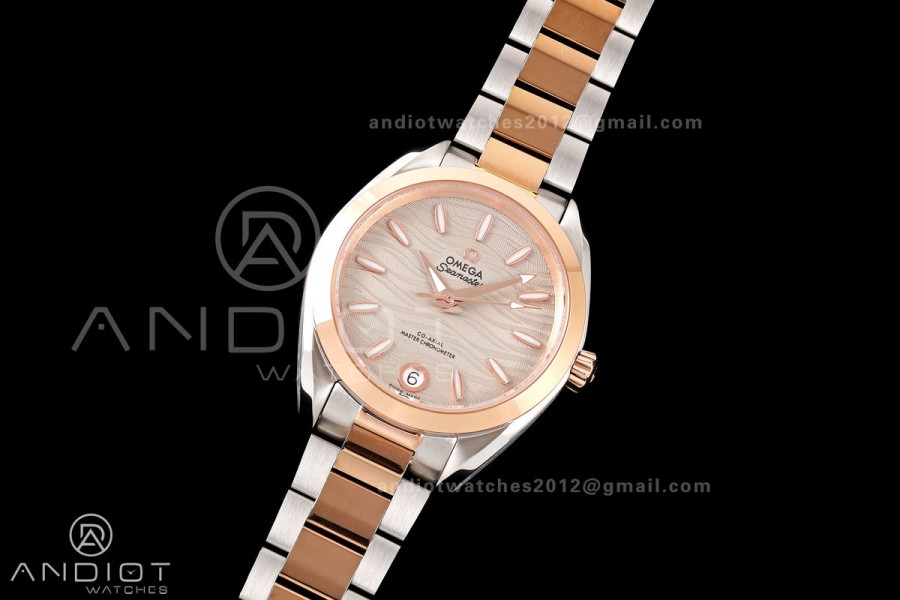 Aqua Terra Shades 34mm SS/RG VRSF Best Edition Sand Textured Diamonds Dial on SS/RG Bracelet A8800