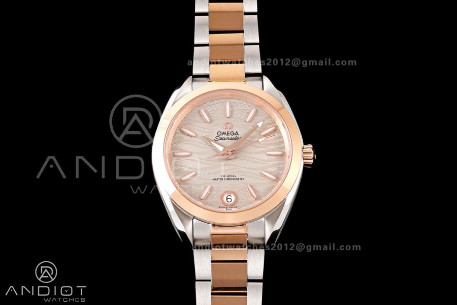 Aqua Terra Shades 34mm SS/RG VRSF Best Edition Sand Textured Diamonds Dial on SS/RG Bracelet A8800