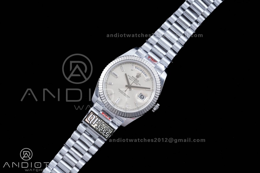 DayDate 40 SS QF 1:1 Best Edition Sliver Crystal Dial on President Bracelet VR3255 V8 (Gain Weight)