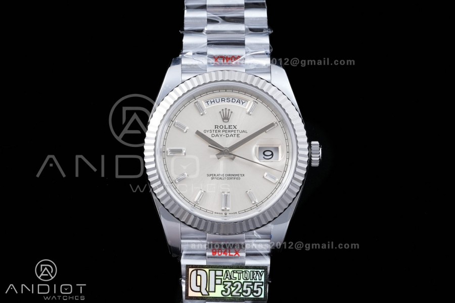 DayDate 40 SS QF 1:1 Best Edition Sliver Crystal Dial on President Bracelet VR3255 V8 (Gain Weight)