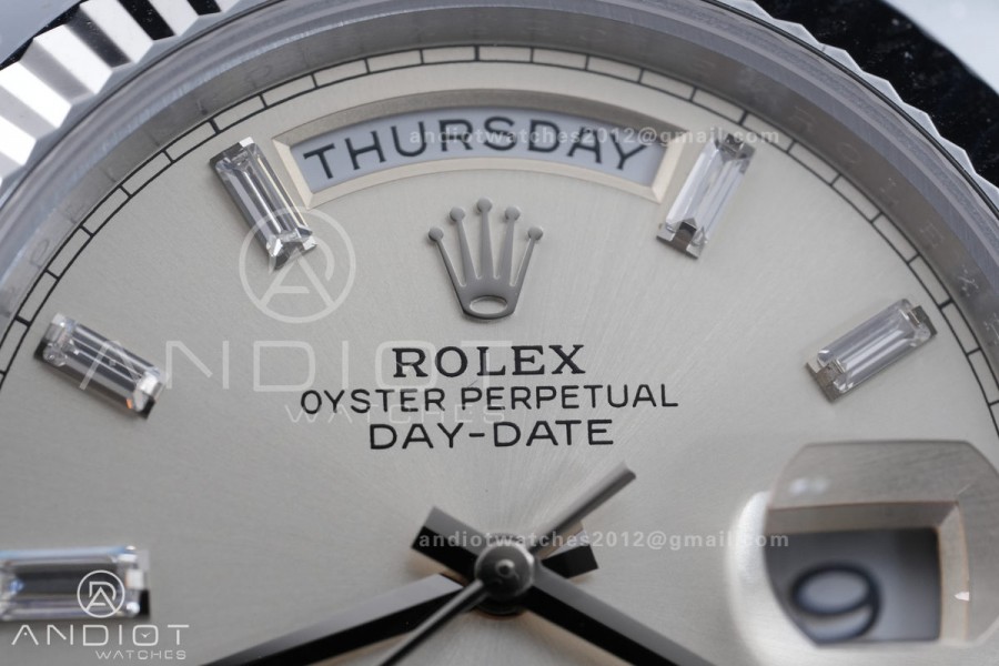 DayDate 40 SS QF 1:1 Best Edition Sliver Crystal Dial on President Bracelet VR3255 V8 (Gain Weight)