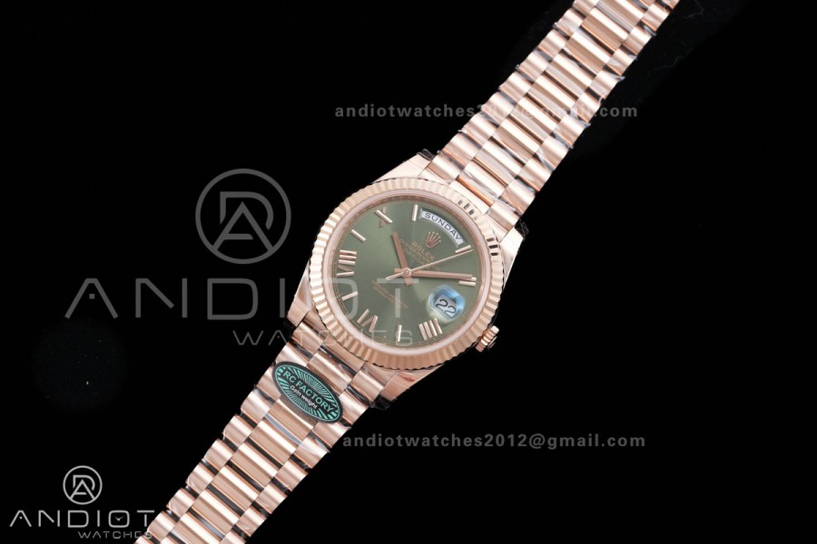 Day Date 40 RG 228235 RCF 1:1 Best Edition Green Roman Dial on President Bracelet VR3255 (211g)