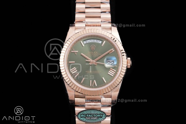 Day Date 40 RG 228235 RCF 1:1 Best Edition Green Roman Dial on President Bracelet VR3255 (211g)