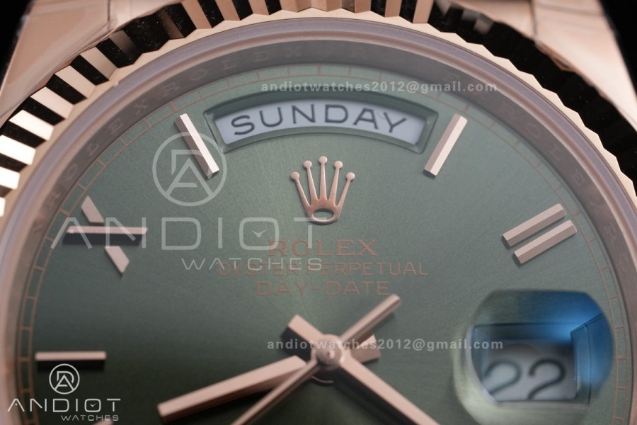 Day Date 40 RG 228235 RCF 1:1 Best Edition Green Roman Dial on President Bracelet VR3255 (211g)