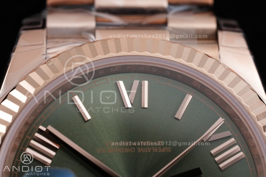 Day Date 40 RG 228235 RCF 1:1 Best Edition Green Roman Dial on President Bracelet VR3255 (211g)