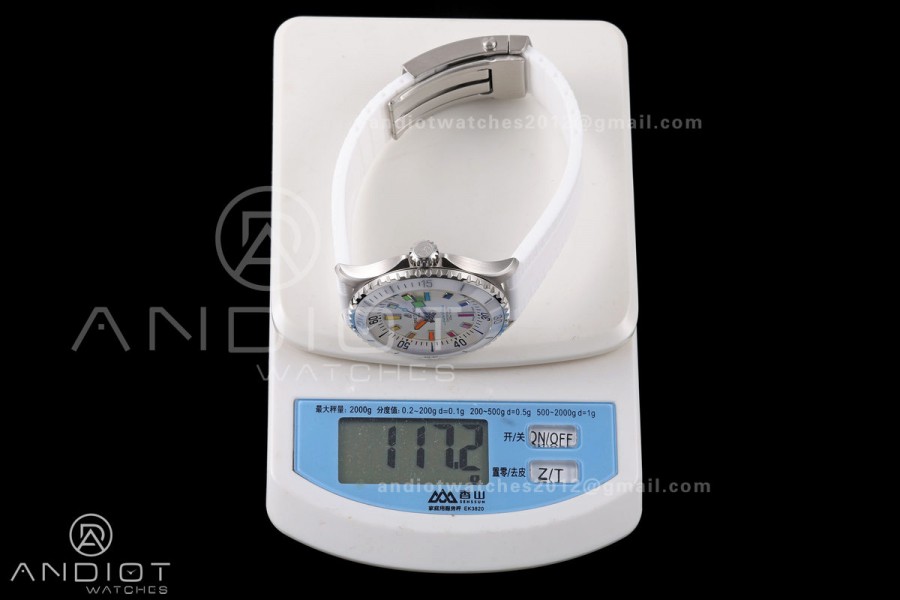SuperOcean Automatic 42 SS BLF 1:1 Best Edition White Rainbow Dial on White Rubber Strap A2824
