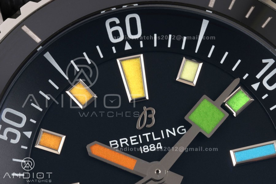 SuperOcean Automatic 42 SS BLF 1:1 Best Edition Black Rainbow Dial on Black Rubber Strap A2824
