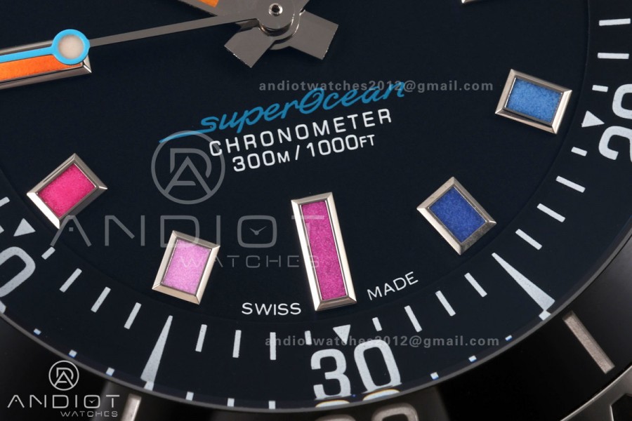 SuperOcean Automatic 42 SS BLF 1:1 Best Edition Black Rainbow Dial on Black Rubber Strap A2824
