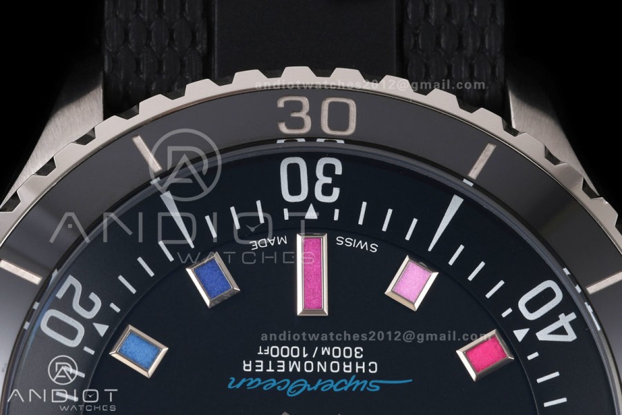 SuperOcean Automatic 42 SS BLF 1:1 Best Edition Black Rainbow Dial on Black Rubber Strap A2824