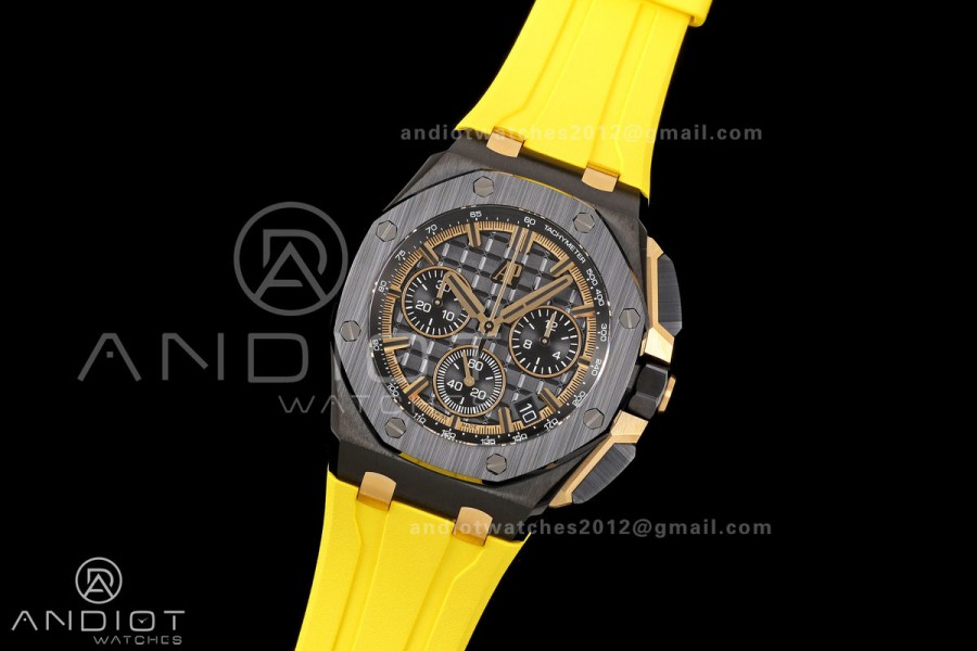 Royal Oak Offshore 26420 Black Ceramic DDF 1:1 Best Edition Black/YG Dial on Yellow Rubber Strap DD4401 Super Clone