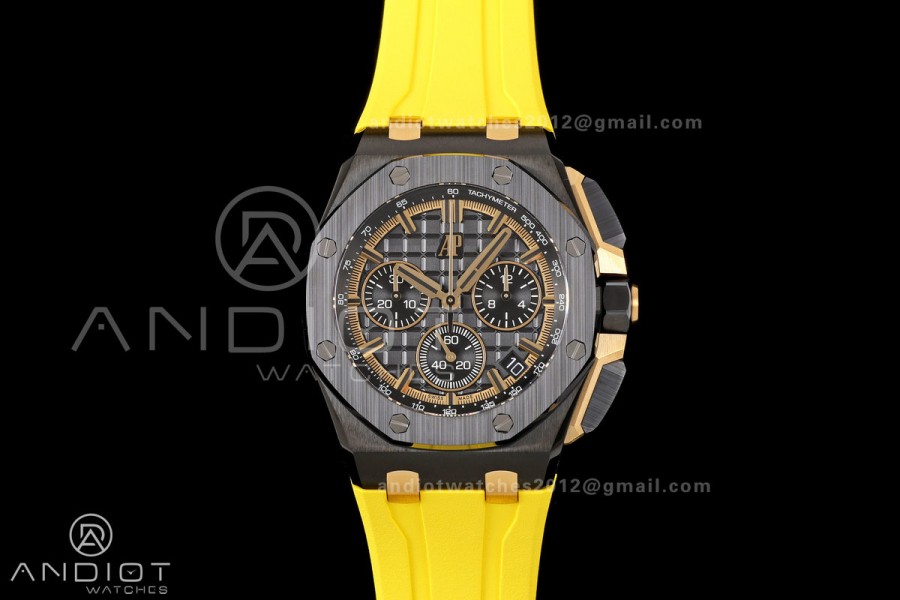 Royal Oak Offshore 26420 Black Ceramic DDF 1:1 Best Edition Black/YG Dial on Yellow Rubber Strap DD4401 Super Clone