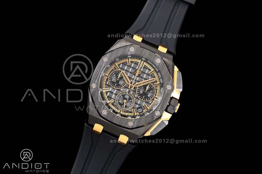 Royal Oak Offshore 26420 Black Ceramic DDF 1:1 Best Edition Black/YG Dial on Black Rubber Strap DD4401 Super Clone