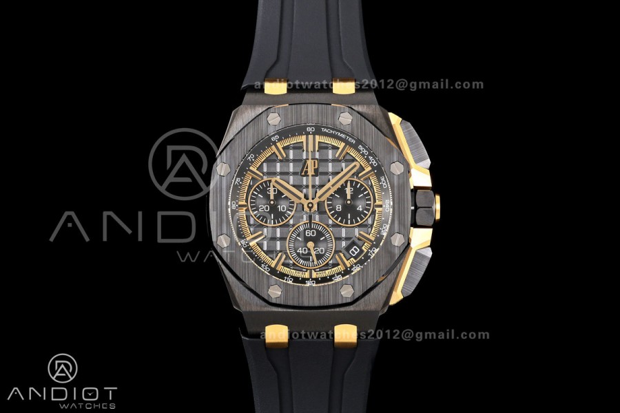 Royal Oak Offshore 26420 Black Ceramic DDF 1:1 Best Edition Black/YG Dial on Black Rubber Strap DD4401 Super Clone