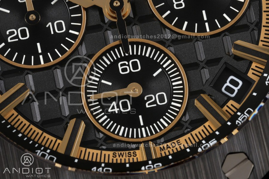 Royal Oak Offshore 26420 Black Ceramic DDF 1:1 Best Edition Black/YG Dial on Black Rubber Strap DD4401 Super Clone