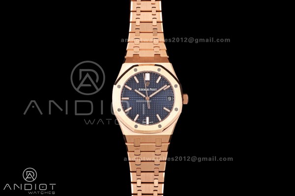 Royal Oak 41mm 15500 RG DDF 1:1 Best Edition Blue Dial on RG Bracelet DD4302 Super Clone (Weighted)