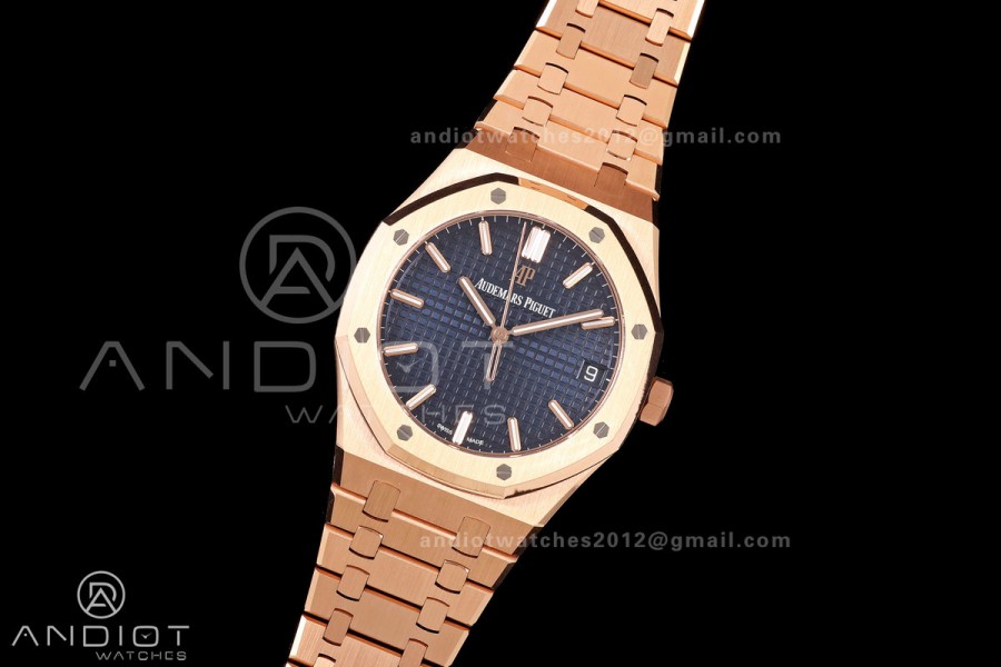Royal Oak 41mm 15500 RG DDF 1:1 Best Edition Blue Dial on RG Bracelet DD4302 Super Clone (Weighted)