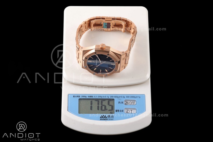 Royal Oak 41mm 15500 RG DDF 1:1 Best Edition Blue Dial on RG Bracelet DD4302 Super Clone (Weighted)
