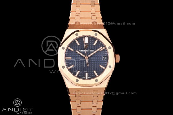 Royal Oak 41mm 15500 RG DDF 1:1 Best Edition Blue Dial on RG Bracelet DD4302 Super Clone (Weighted)