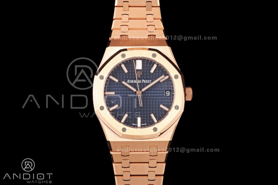 Royal Oak 41mm 15500 RG DDF 1:1 Best Edition Blue Dial on RG Bracelet DD4302 Super Clone (Weighted)