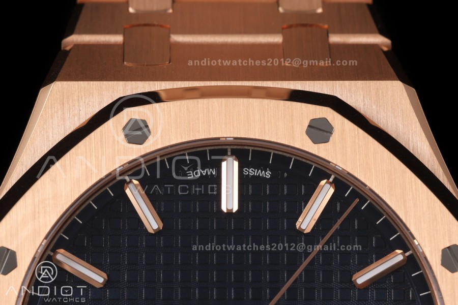 Royal Oak 41mm 15500 RG DDF 1:1 Best Edition Blue Dial on RG Bracelet DD4302 Super Clone (Weighted)