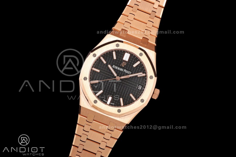 Royal Oak 41mm 15500 RG DDF 1:1 Best Edition Black Dial on RG Bracelet DD4302 Super Clone (Weighted)