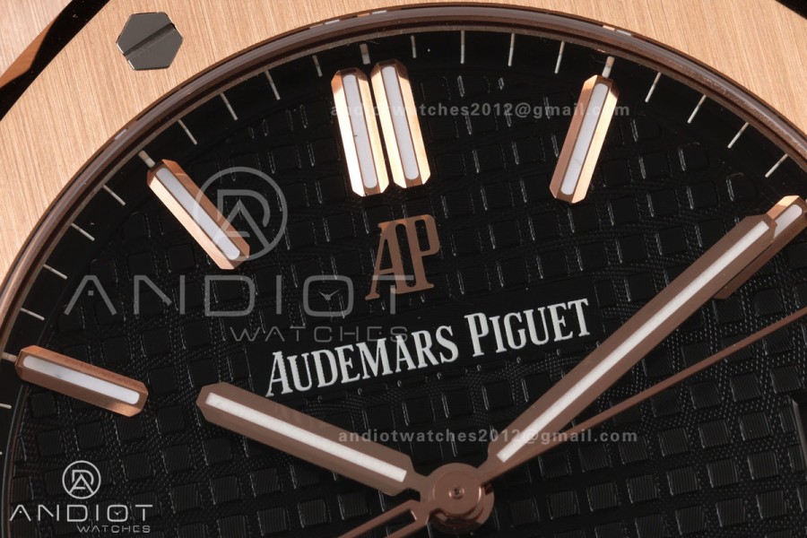 Royal Oak 41mm 15500 RG DDF 1:1 Best Edition Black Dial on RG Bracelet DD4302 Super Clone (Weighted)