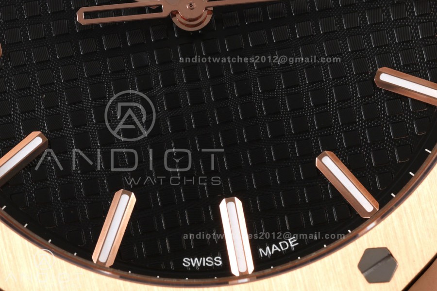 Royal Oak 41mm 15500 RG DDF 1:1 Best Edition Black Dial on RG Bracelet DD4302 Super Clone (Weighted)
