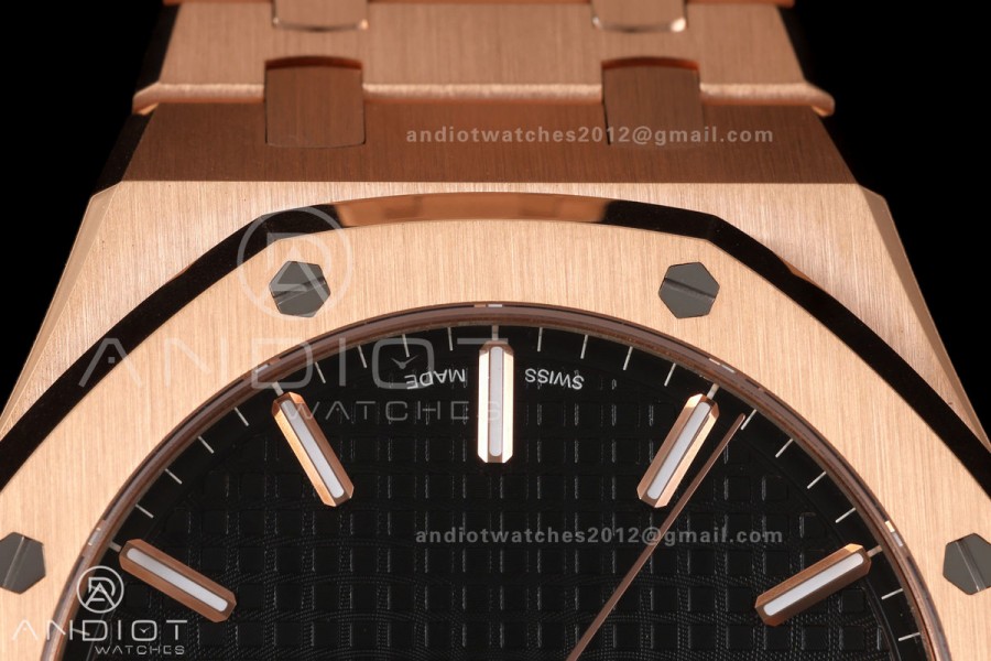 Royal Oak 41mm 15500 RG DDF 1:1 Best Edition Black Dial on RG Bracelet DD4302 Super Clone (Weighted)