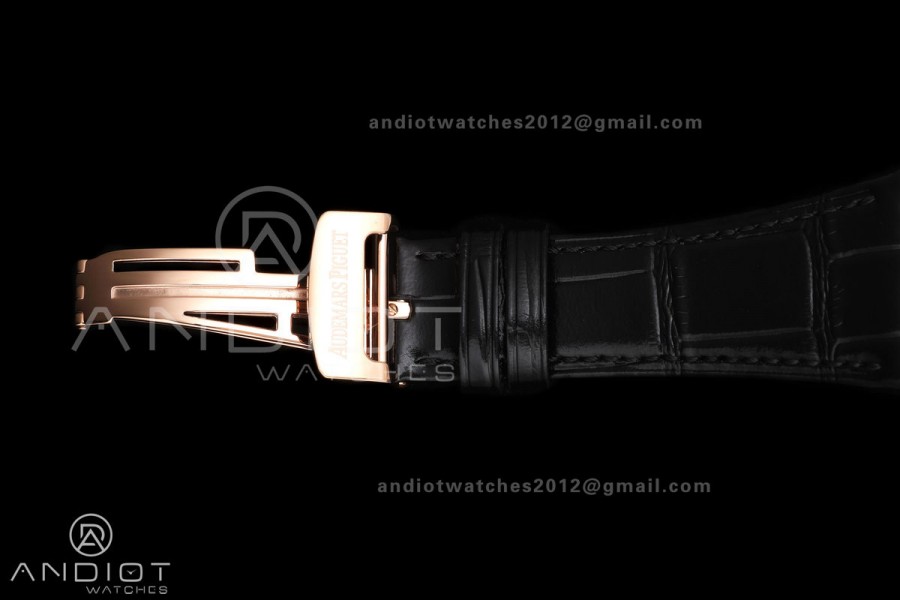 Royal Oak 41mm 15500 RG DDF 1:1 Best Edition Black Dial on Black Leather Strap DD4302 Super Clone (Weighted)