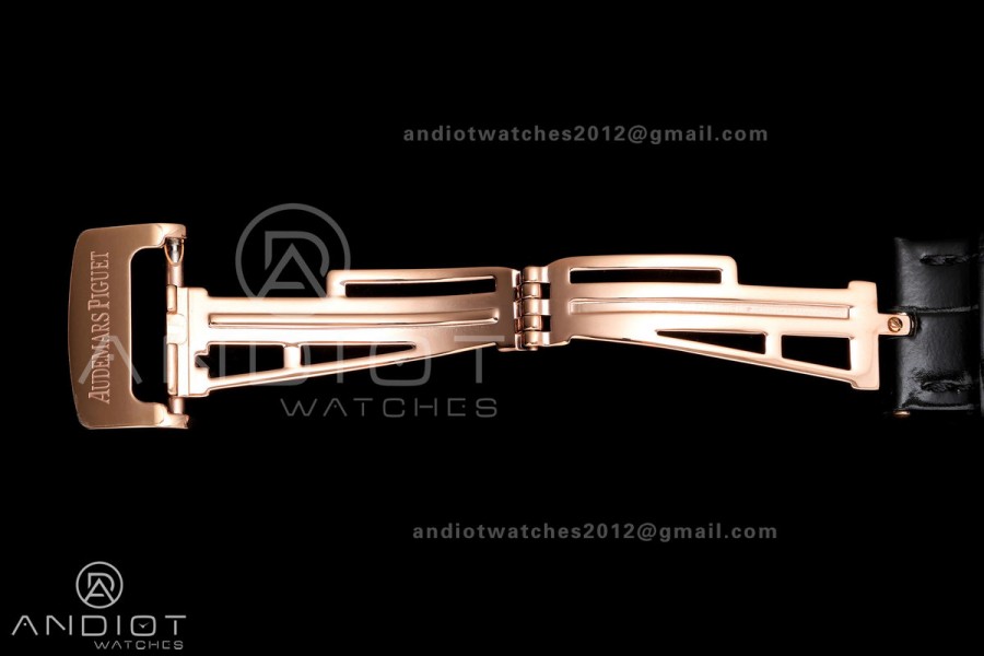 Royal Oak 41mm 15500 RG DDF 1:1 Best Edition Black Dial on Black Leather Strap DD4302 Super Clone (Weighted)