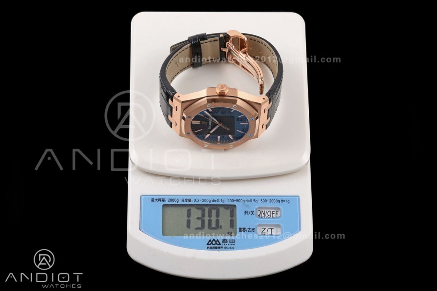 Royal Oak 41mm 15500 RG DDF 1:1 Best Edition Black Dial on Black Leather Strap DD4302 Super Clone (Weighted)