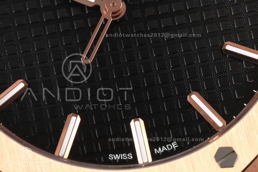 Royal Oak 41mm 15500 RG DDF 1:1 Best Edition Black Dial on Black Leather Strap DD4302 Super Clone (Weighted)