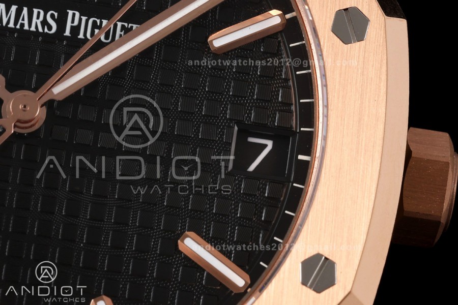 Royal Oak 41mm 15500 RG DDF 1:1 Best Edition Black Dial on Black Leather Strap DD4302 Super Clone (Weighted)