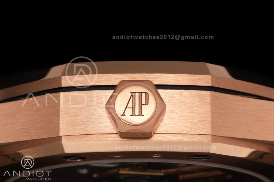 Royal Oak 41mm 15500 RG DDF 1:1 Best Edition Black Dial on Black Leather Strap DD4302 Super Clone (Weighted)